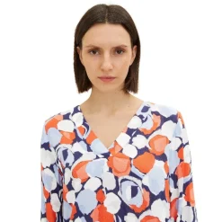 Camisas manga larga Tom tailor Blouse V-Neck, Navy Flower Design, 34