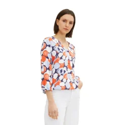 Camisas manga larga Tom tailor Blouse V-Neck, Navy Flower Design, 34