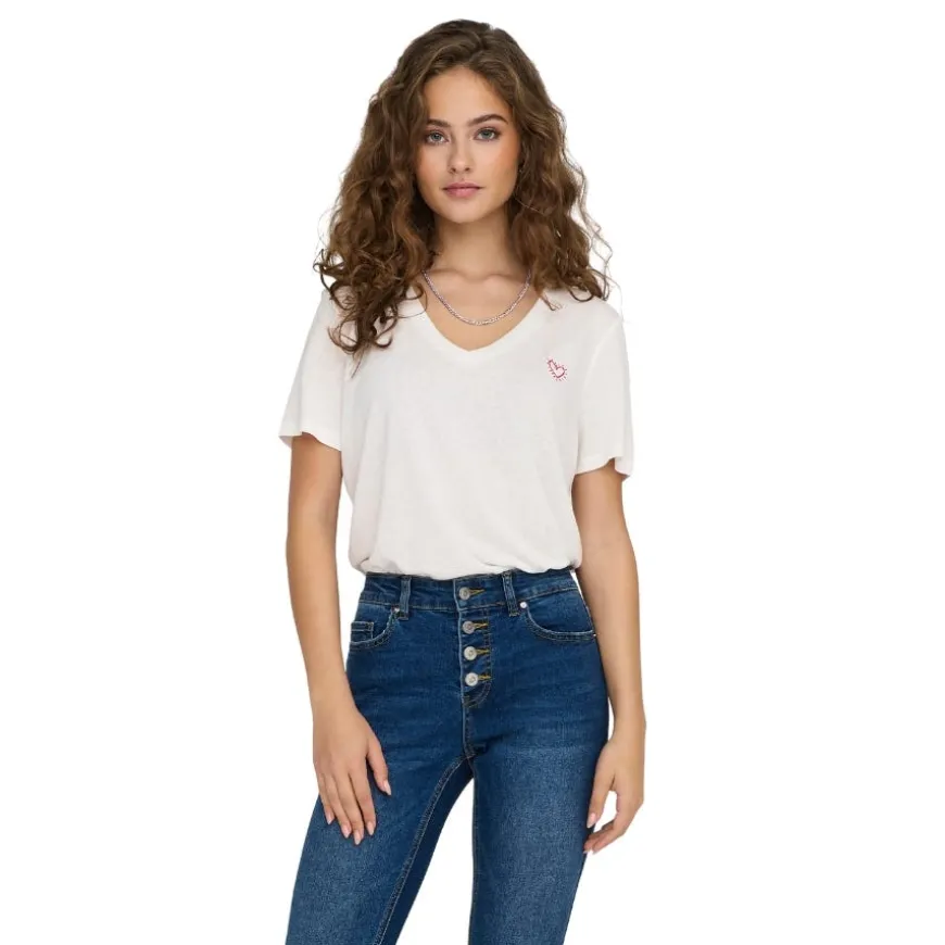 Camisetas manga corta Only Promotees Onlnew Belle S S Love V-Neck Top Box Jrs