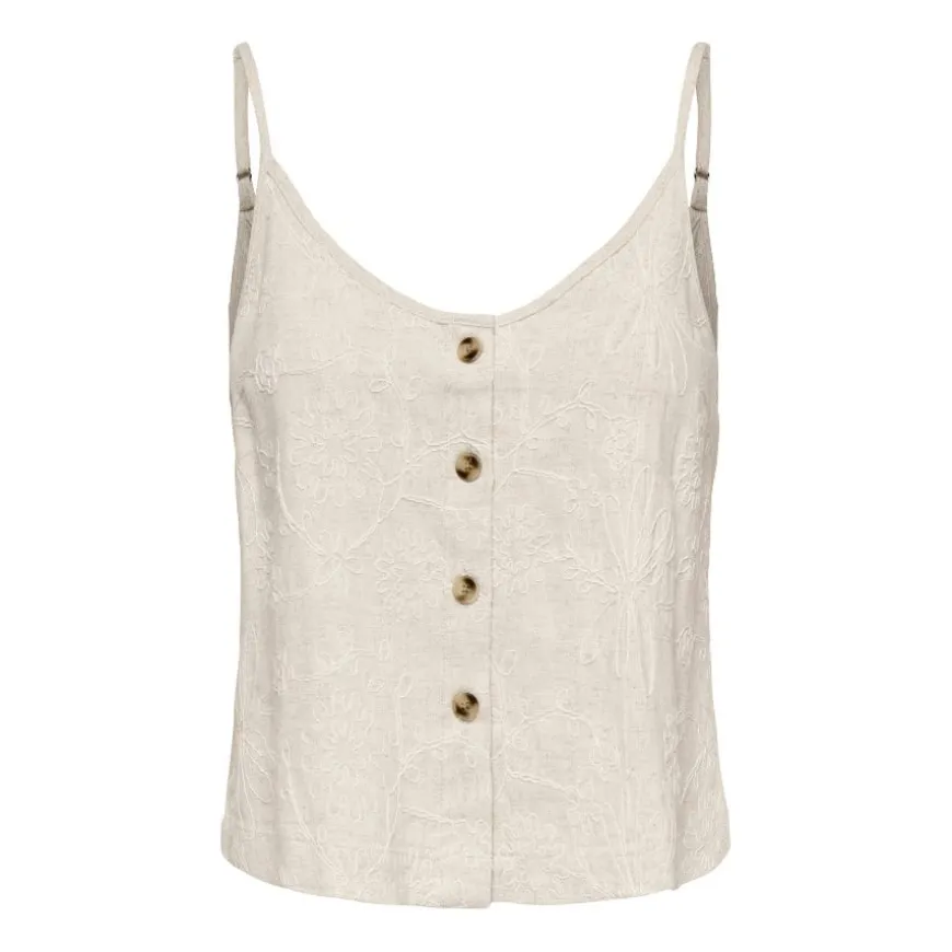 Camisetas sin mangas Only Onlsiesta Linen Bl Emb Singlet Pnt