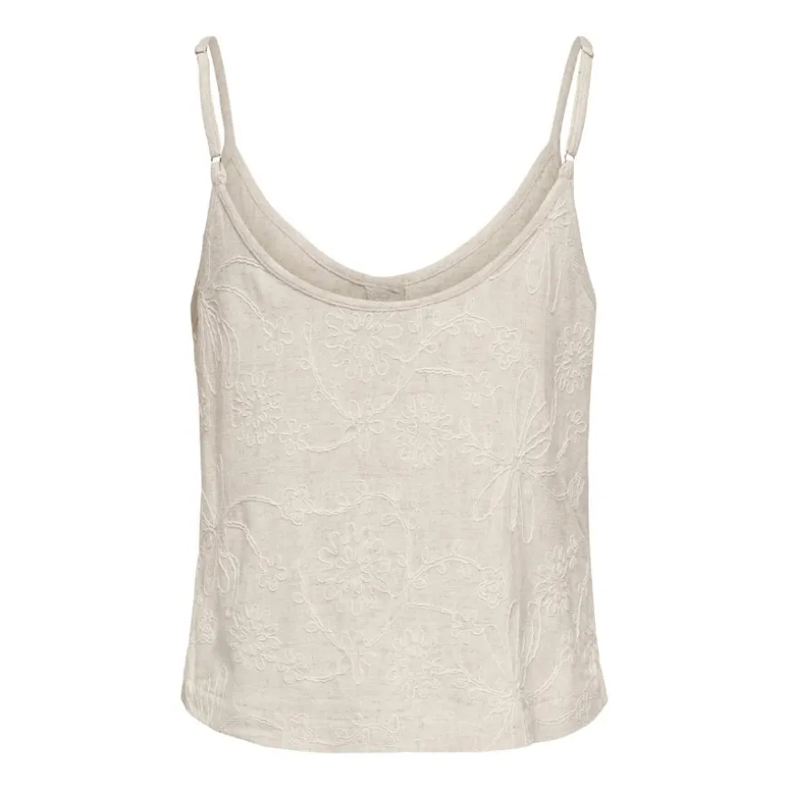 Camisetas sin mangas Only Onlsiesta Linen Bl Emb Singlet Pnt