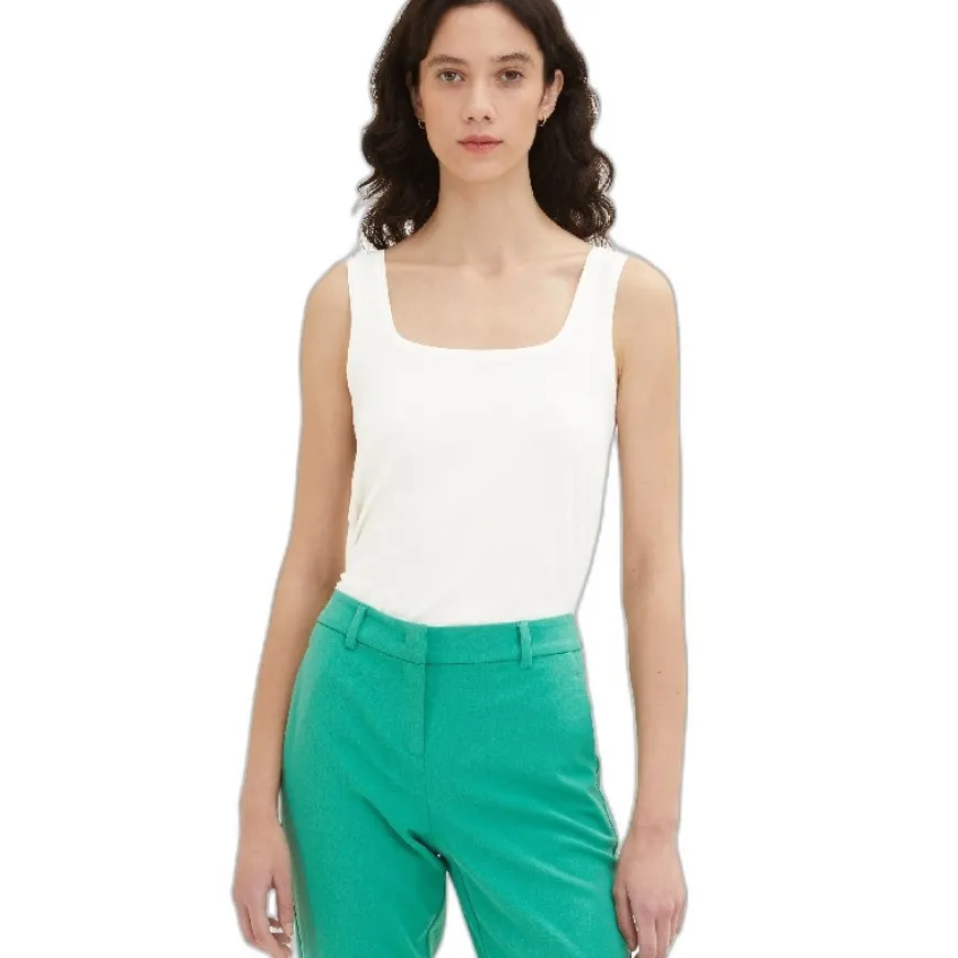 Camisetas sin mangas Tom tailor Top Carrâ© Neck, Whisper White, L