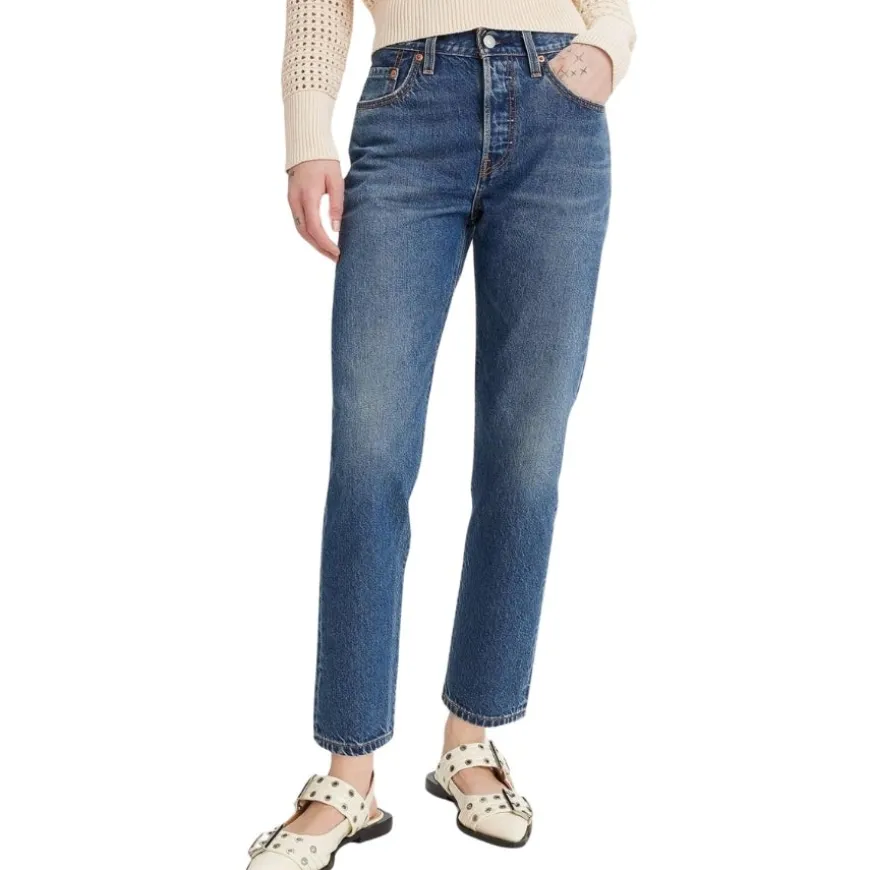 Pantalones tejanos Levis 501® Crop Lightweight Med Indigo - Worn In