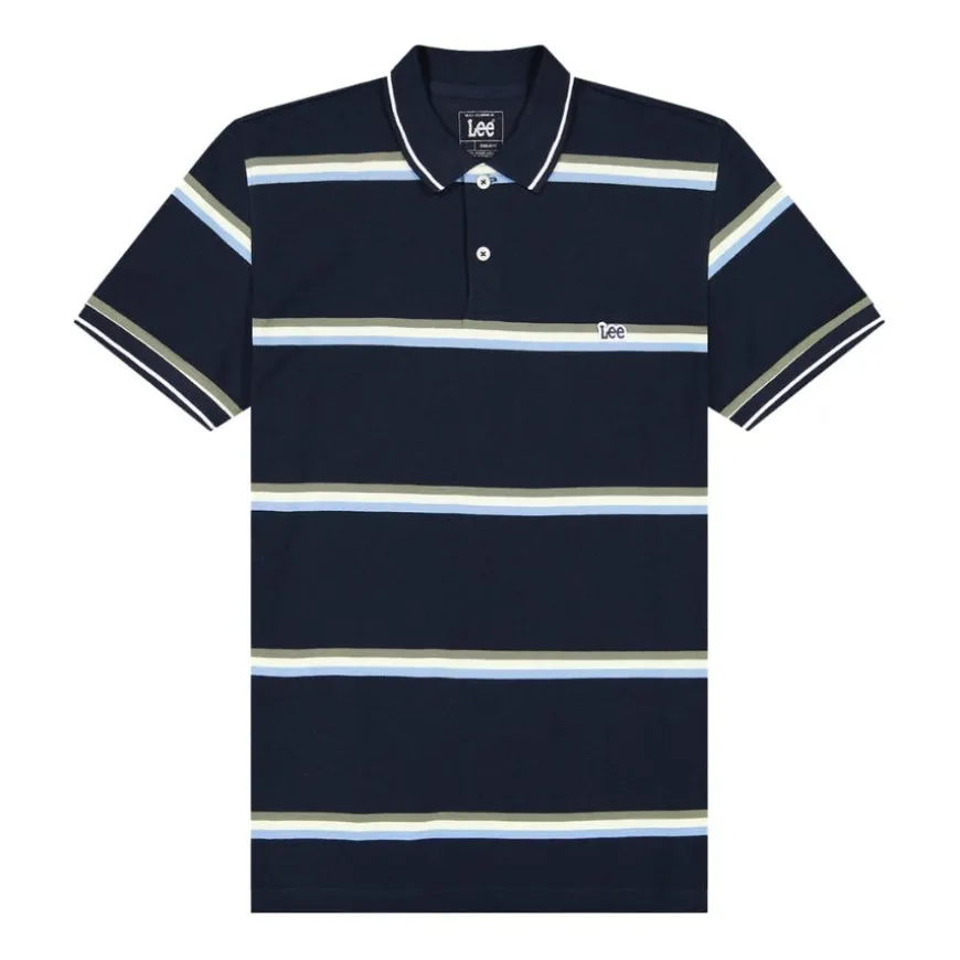 Polos Lee PIQUE POLO LIME ICE NAVY STRIPE
