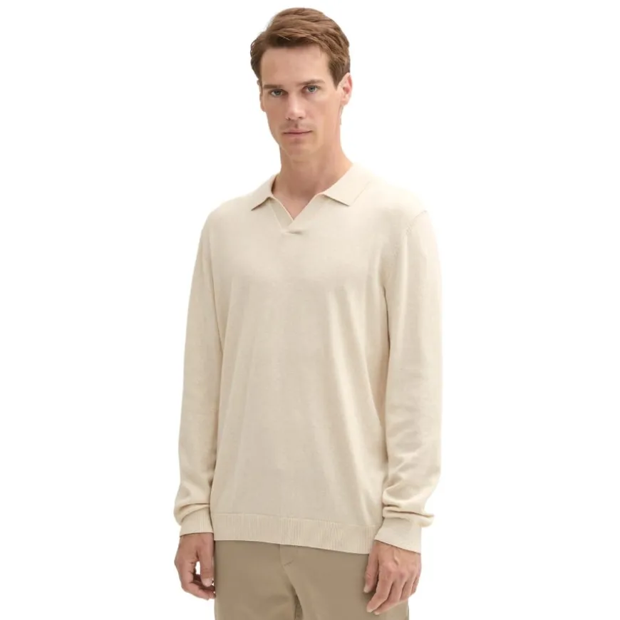 Polos Tom tailor Cotton Cashmere Knit Polo Flat Knit Tops